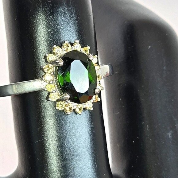 925 Sterling Silver Ring with Naturatl Chrome Diopside & Sapphire Gems - Picture 2 of 10